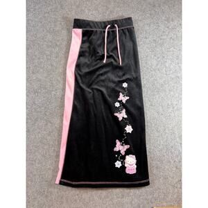 VINTAGE Y2K Hello Kitty Maxi Skirt Youth Large Black Butterfly Velour Drawstring